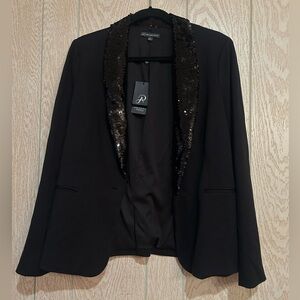 NWT Adrianna Papell Wimens Medium Black Blazer with Sequin Lapel